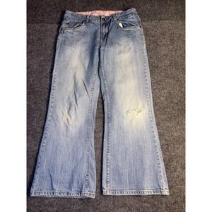 Levi's 517 Jeans Womens 10.5 Blue Denim Distressed Stretch Flare Leg Medium Wash